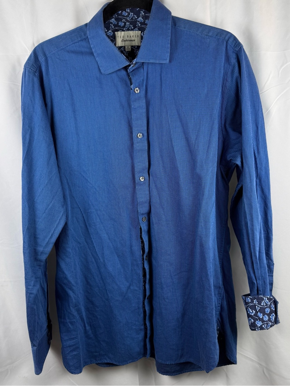 Ted Baker Endurance Men’s Blue Dress Shirt 16 34/35 Floral Contrast